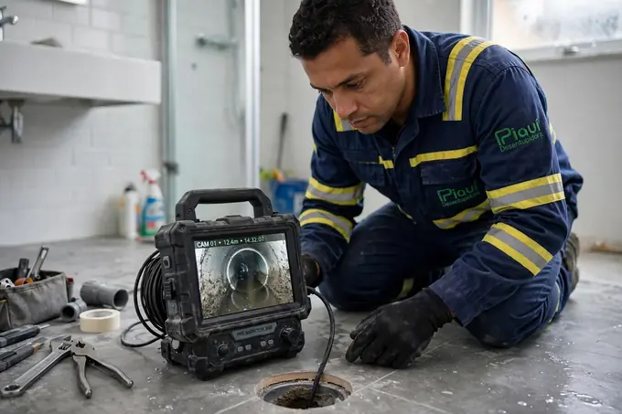 Câmera de vídeo inspeção de tubulação em uso